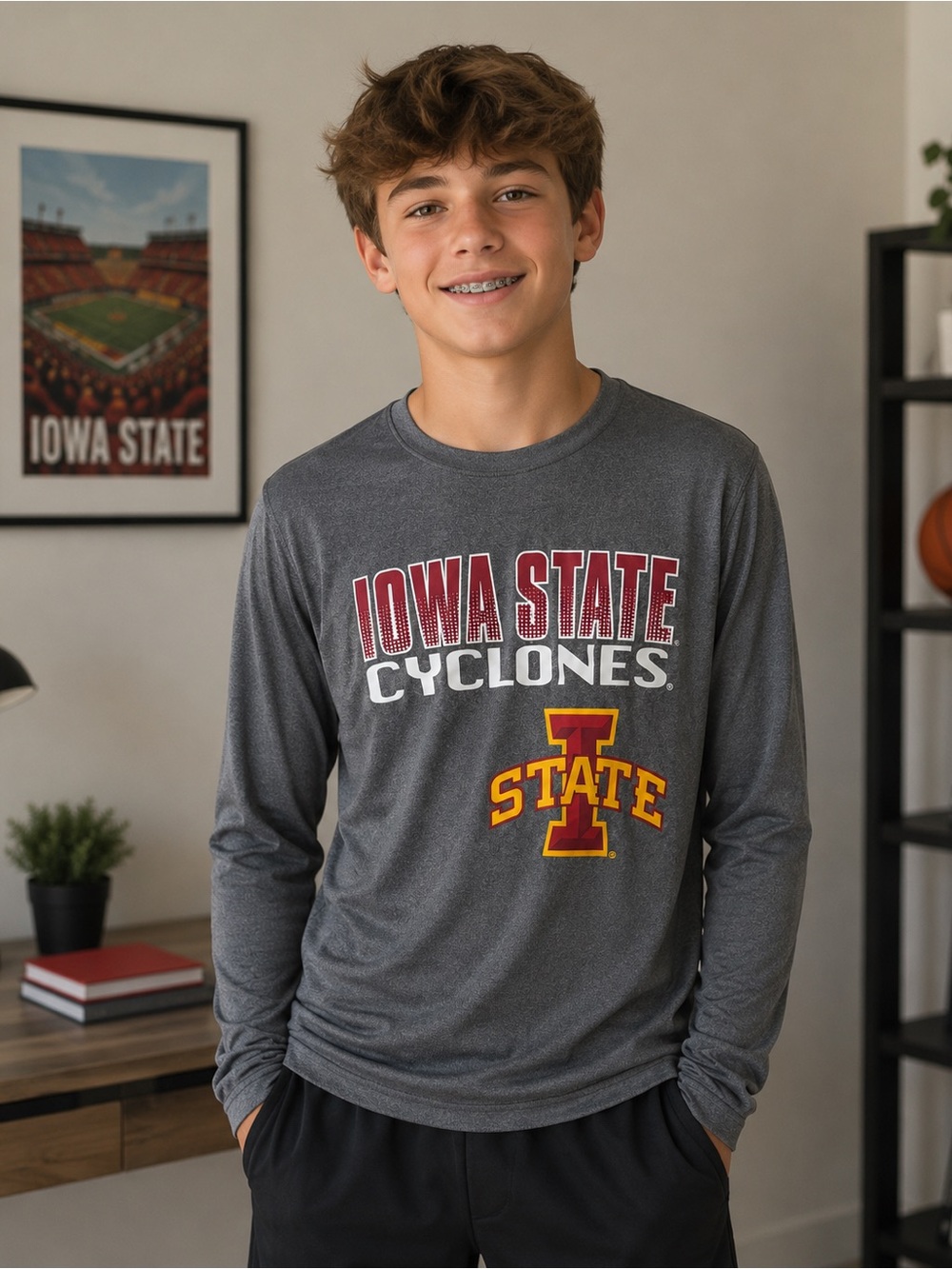 Iowa State Cyclones Campus Heritage Gray Tee with Red Neck Trim